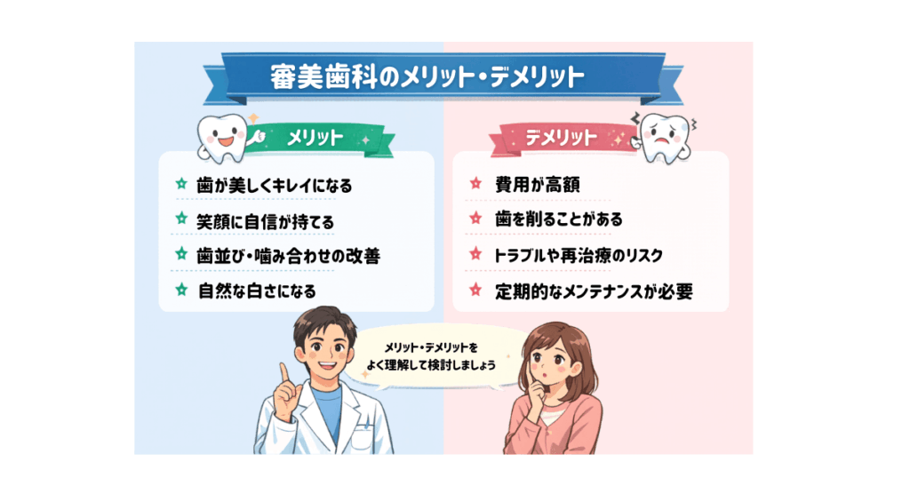 審美歯科のメリット。デメリットの図解
