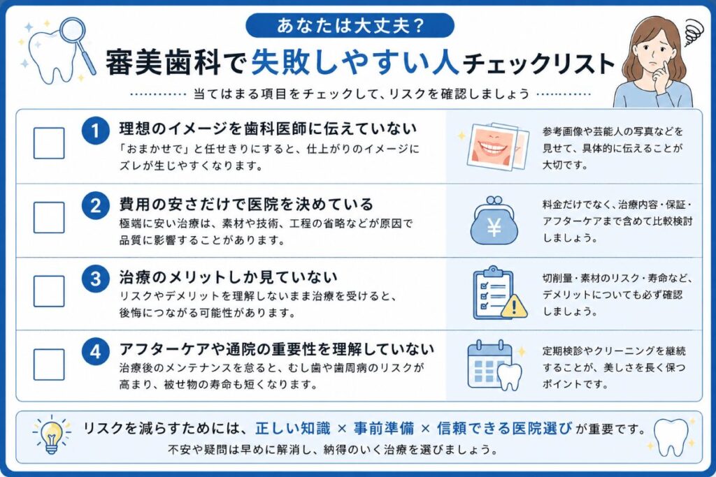 審美歯科で失敗しやすい人のチェックリスト