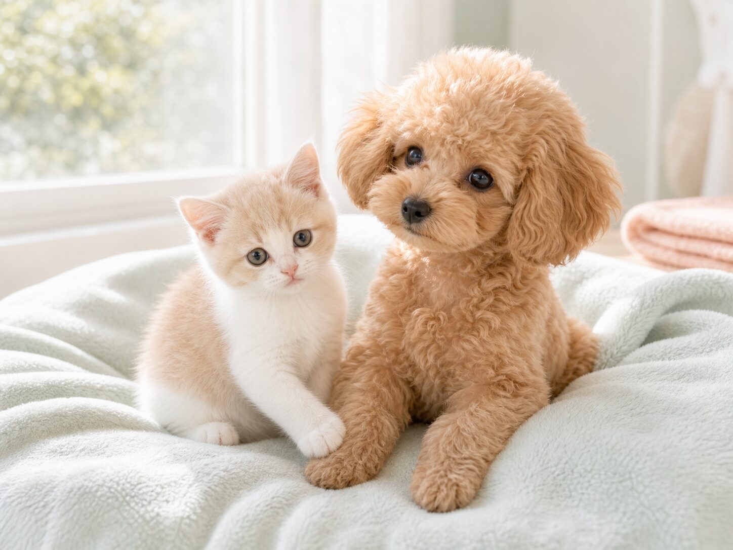 寄り添う子猫と子犬